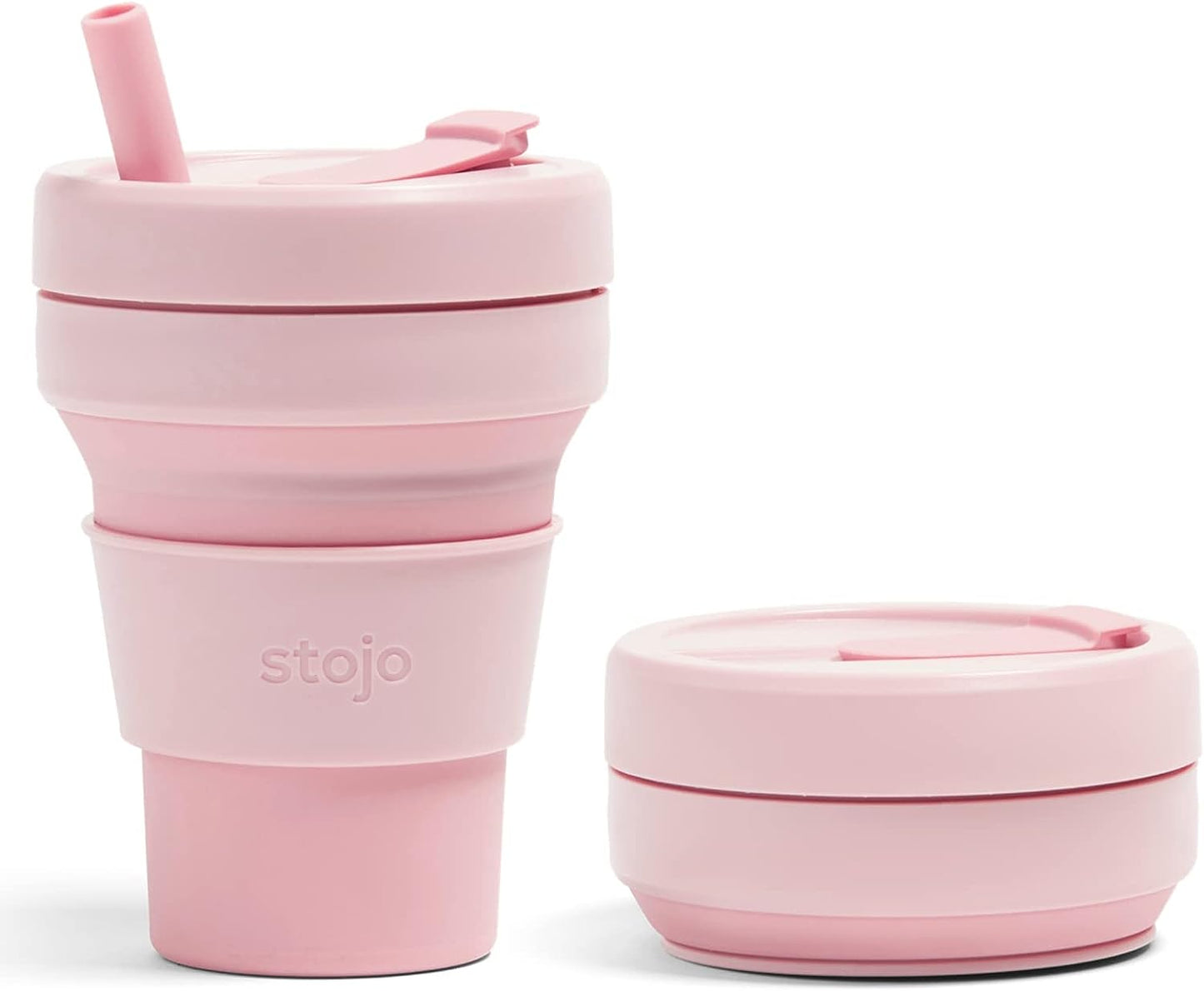 Pocket Stojo Collapsible Travel Cup With Straw - Carnation Pink, 16oz / 470ml - Reusable