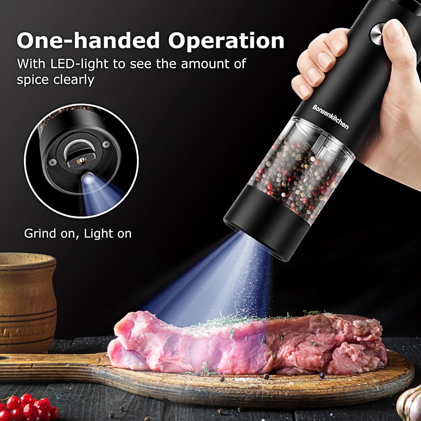 Electric Salt and Pepper Grinder Set, 2 Pack Automatic With LED lights