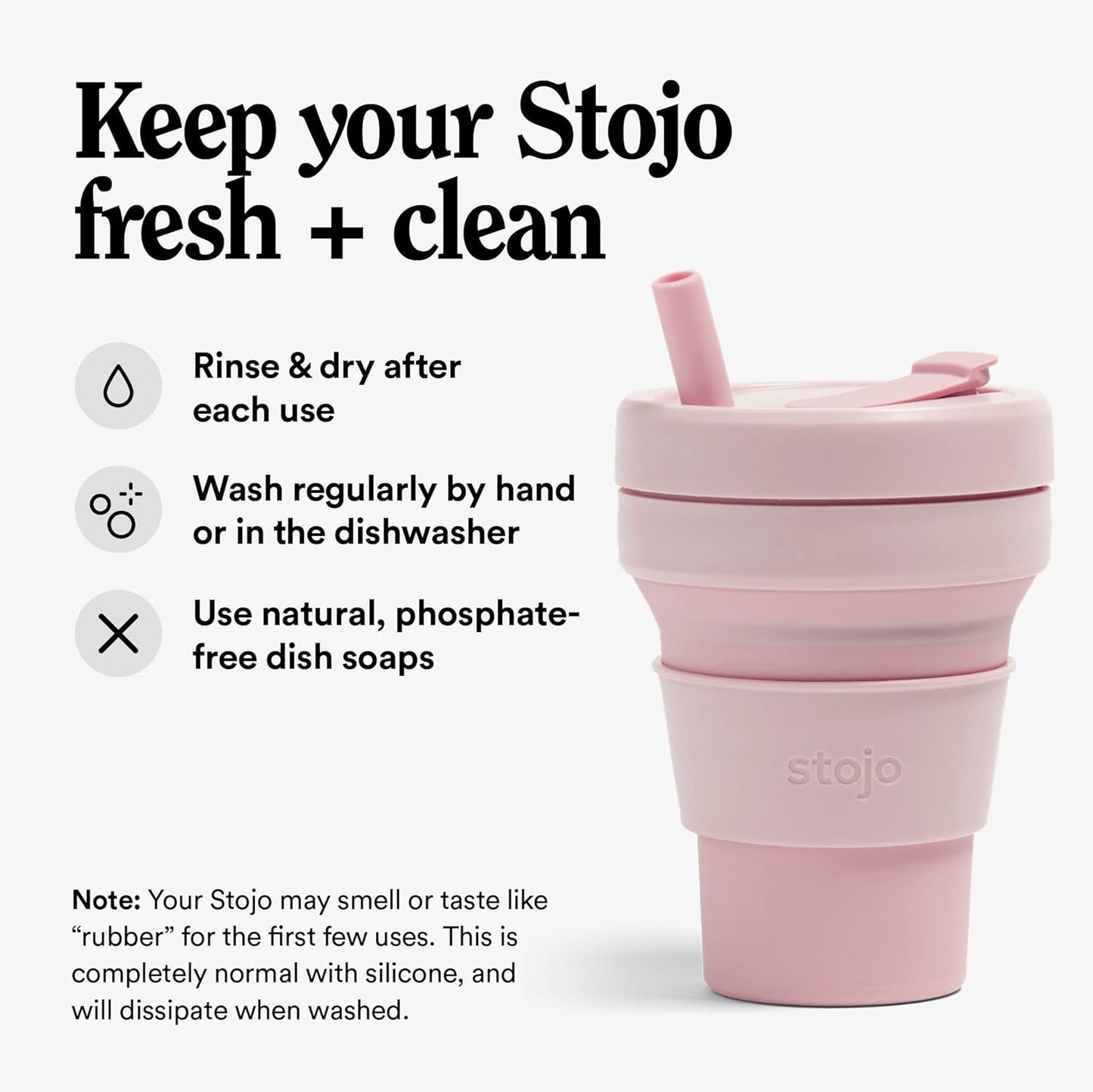 Pocket Stojo Collapsible Travel Cup With Straw - Carnation Pink, 16oz / 470ml - Reusable