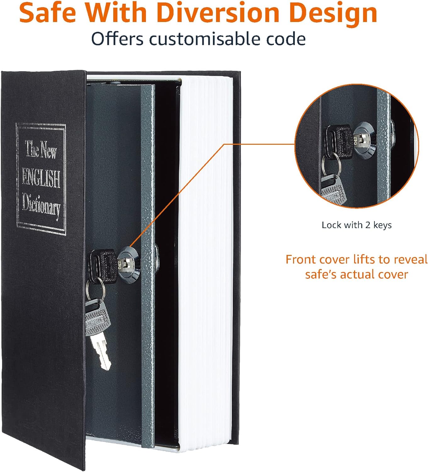 Book Safe- Key Lock, Large, Black, Blue