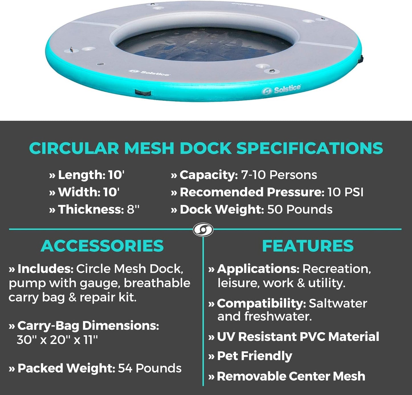 SOLSTICE Platform Series for Lake Boat Pool Ocean | for Adults Kids & Pet Dogs Up to 10 People